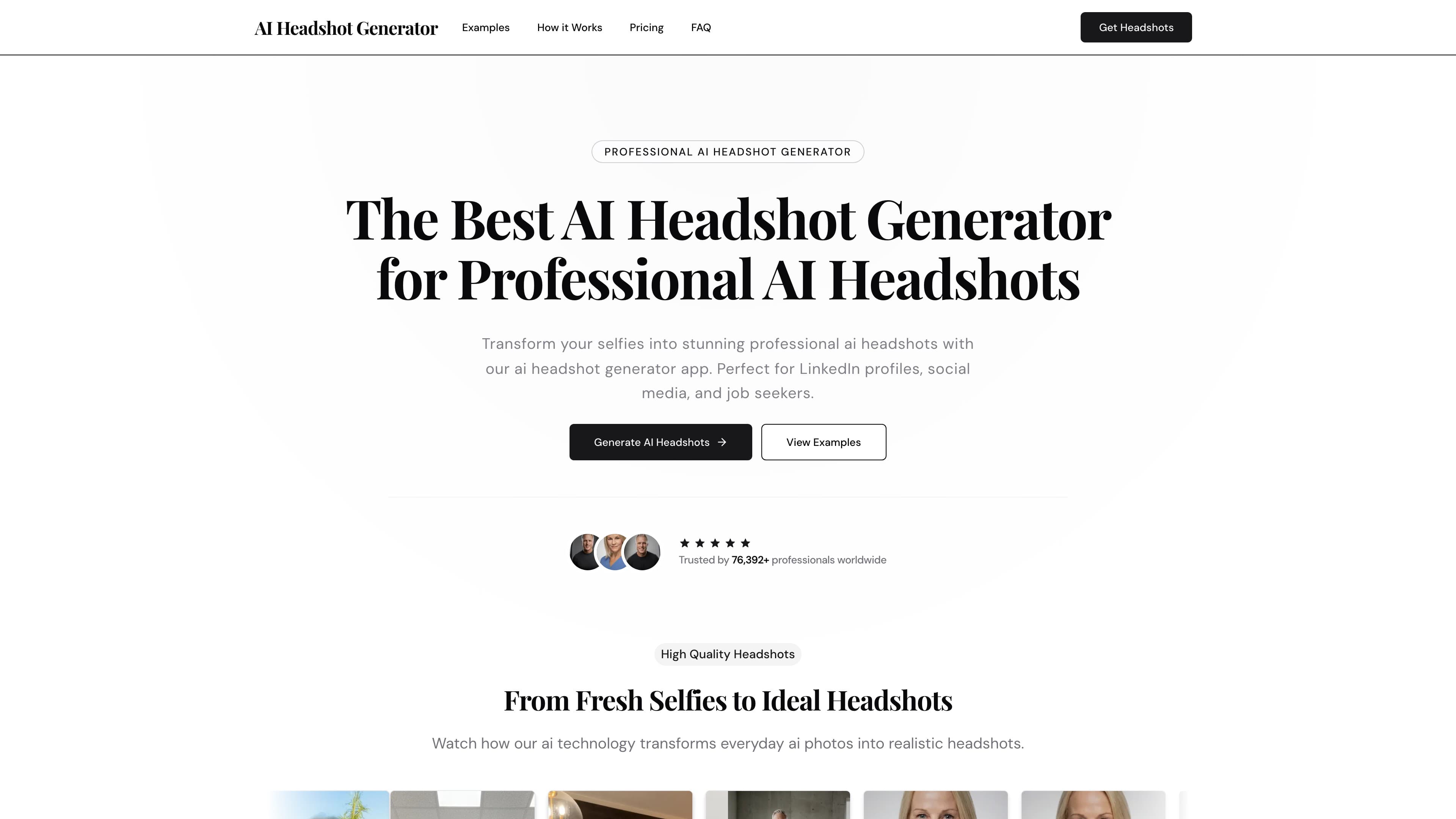AI Headshot Generator homepage screenshot
