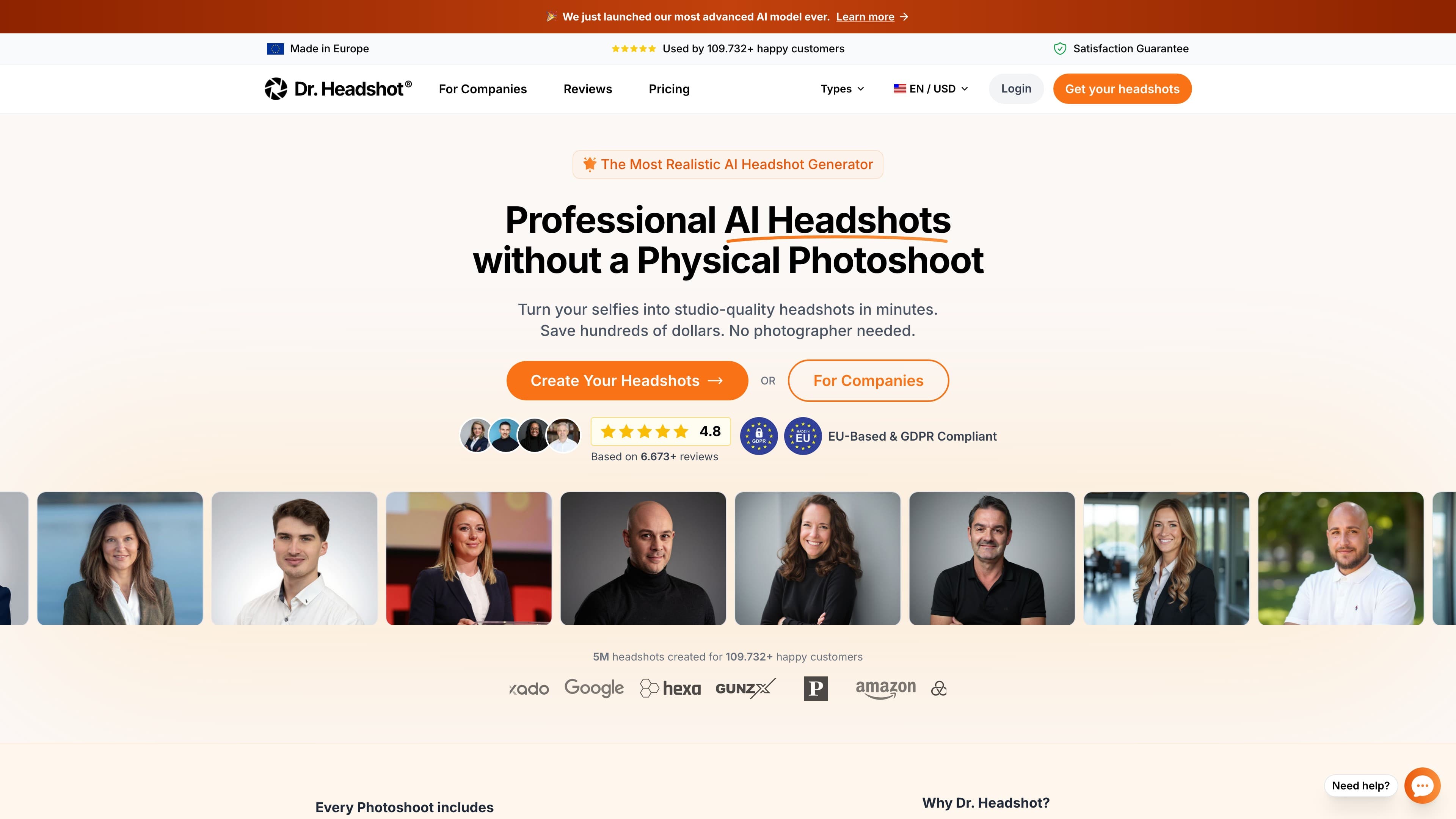DrHeadshot homepage screenshot