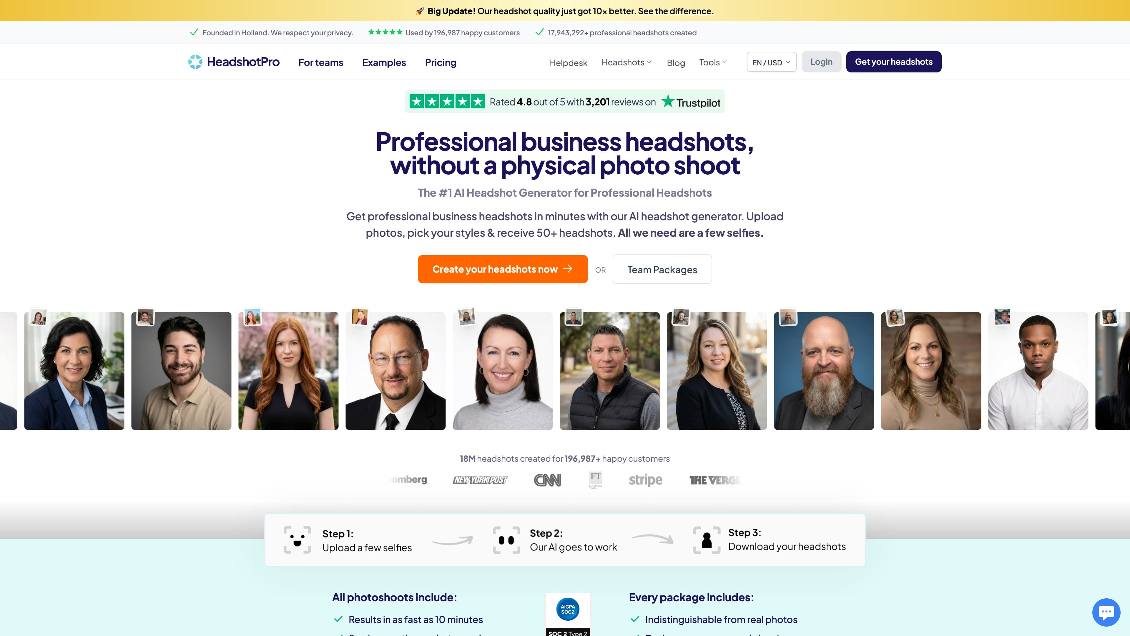 HeadshotPro homepage screenshot